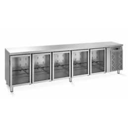 Bancada refrigerada L600 refrigeração ventilada 5 portas c/3000*600*900 c/porta de vidro