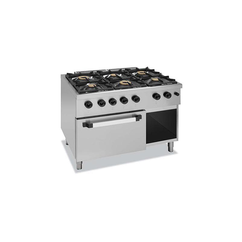 Fogão magnus gas c/6 queimadores c/forno gn2/1 e armario lateral linha 700